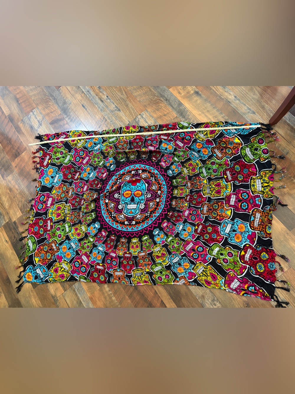 Colorful Day of the Dead Print Wrap Scarf or Wall Hanging Sugar Skulls